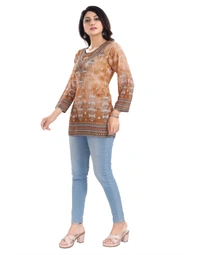 Women's 3/4th Sleeve Faux Crepe Tunic Short Top (Light Brown) - 3XL, 0.45, Light Brown