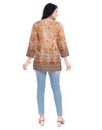 Women's 3/4th Sleeve Faux Crepe Tunic Short Top (Light Brown) - 3XL, 0.45, Light Brown