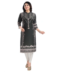 Women's 3/4th Sleeve Masleen Tunic Long Kurti (Olive Green) - S, 0.45, Olive Green