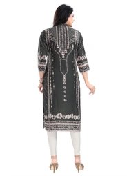 Women's 3/4th Sleeve Masleen Tunic Long Kurti (Olive Green) - S, 0.45, Olive Green