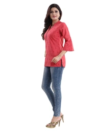 Women's 3/4th Sleeve Polyester Blend Tunic Short Top (Red) - M, 0.45, Red