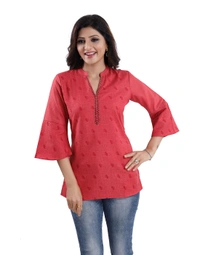 Women's 3/4th Sleeve Polyester Blend Tunic Short Top (Red) - M, 0.45, Red