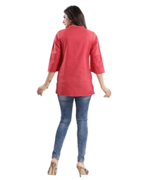 Women's 3/4th Sleeve Polyester Blend Tunic Short Top (Red) - M, 0.45, Red