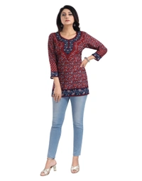Women's 3/4th Sleeve Summer Cool Tunic Short Top (Maroon) - XL, 0.45, Maroon