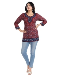 Women's 3/4th Sleeve Summer Cool Tunic Short Top (Maroon) - XL, 0.45, Maroon