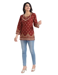 Women's 3/4th Sleeve Summer Cool Tunic Short Top (Red) - M, 0.45, Red