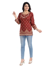 Women's 3/4th Sleeve Summer Cool Tunic Short Top (Red) - M, 0.45, Red