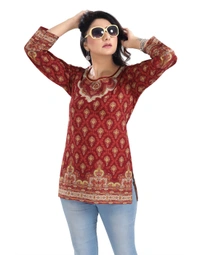 Women's 3/4th Sleeve Summer Cool Tunic Short Top (Red) - M, 0.45, Red