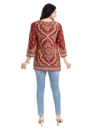 Women's 3/4th Sleeve Summer Cool Tunic Short Top (Red) - M, 0.45, Red