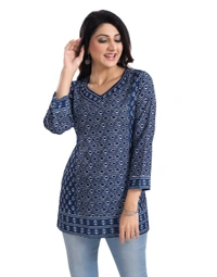 Women's 3/4th Sleeve Summer Cool Tunic Short Top (Blue) - XL, 0.45, Blue
