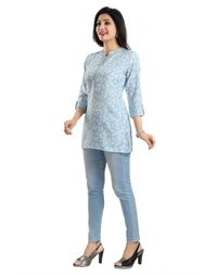 Women's 3/4th Sleeve Viscose Blend Tunic Short Top (Blue) - S, 0.45, Blue