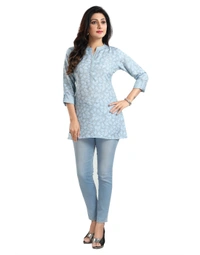 Women's 3/4th Sleeve Viscose Blend Tunic Short Top (Blue) - S, 0.45, Blue