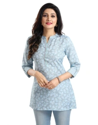 Women's 3/4th Sleeve Viscose Blend Tunic Short Top (Blue) - S, 0.45, Blue