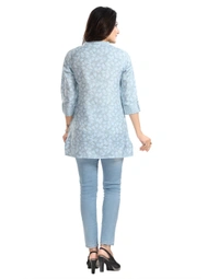 Women's 3/4th Sleeve Viscose Blend Tunic Short Top (Blue) - S, 0.45, Blue