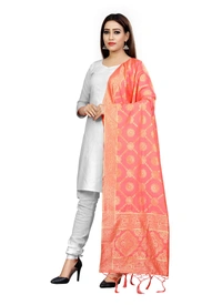 Women's Banarasi Silk Floral Printed Dupatta (Peach, Length:2-2.4 mtr) - Violet, L:2-2.4 mtr, Width:36 Inch