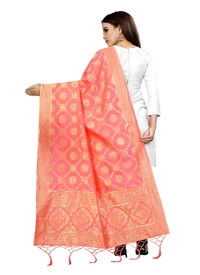 Women's Banarasi Silk Floral Printed Dupatta (Peach, Length:2-2.4 mtr) - Violet, L:2-2.4 mtr, Width:36 Inch
