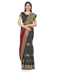 Women's Banarasi Silk Saree With Blouse (Black, Red, 5-6Mtrs) - Black- Red, 0.45