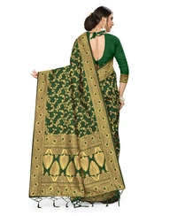 Women's Banarasi Silk Saree With Blouse (Green, 5-6Mtrs) - Green, 0.45