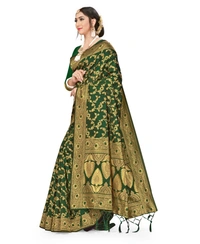 Women's Banarasi Silk Saree With Blouse (Green, 5-6Mtrs) - Green, 0.45