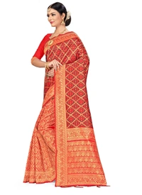 Women's Banarasi silk Saree with Blouse (Red,black, 5-6mtr) - Red-black, 0.44