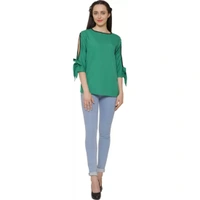 Women's Casual Slit Sleeve Solid Green Top (Color:GreenMaterial:Poly Crepe) - Green, Top