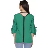 Women's Casual Slit Sleeve Solid Green Top (Color:GreenMaterial:Poly Crepe) - Green, Top