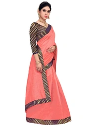 Women's Chanderi Cotton Lace Border Saree With Blouse (Peach, 5-6 Mtrs) - Peach, 0.45