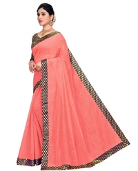 Women's Chanderi Cotton Lace Border Saree With Blouse (Peach, 5-6 Mtrs) - Peach, 0.45