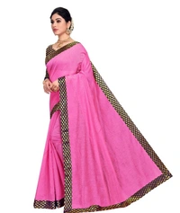 Women's Chanderi Cotton Lace Border Saree With Blouse (Pink, 5-6 Mtrs) - Pink, 0.45