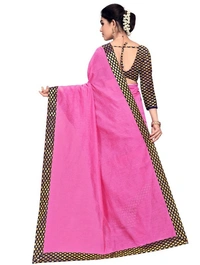 Women's Chanderi Cotton Lace Border Saree With Blouse (Pink, 5-6 Mtrs) - Pink, 0.45