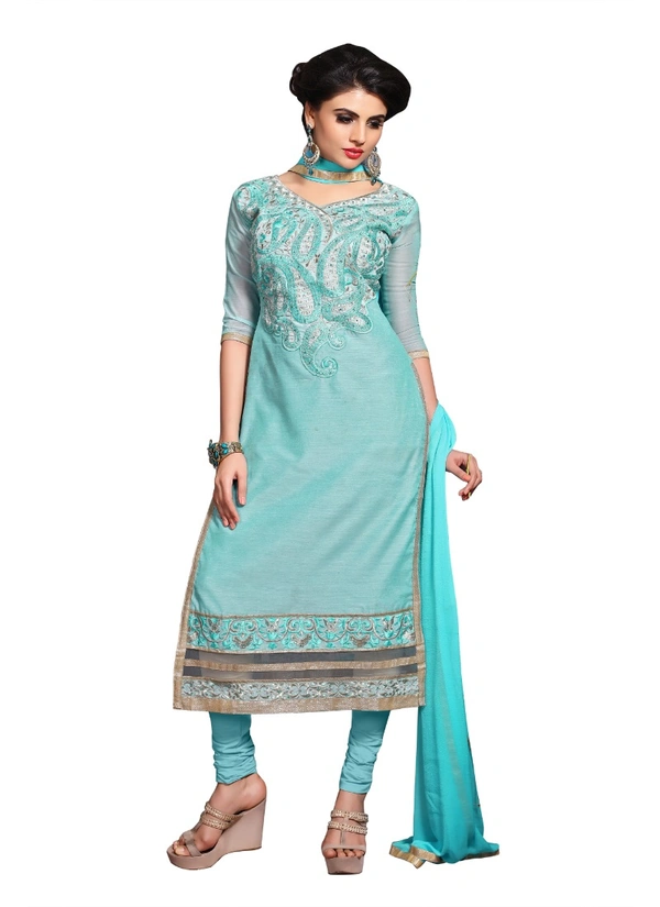 Women's Chanderi Unstitched Salwar Suit-Material With Dupatta (Light Sea Green,2.3 Mtrs) - Dark Green, Red, 0.45, 2.3 Mtrs