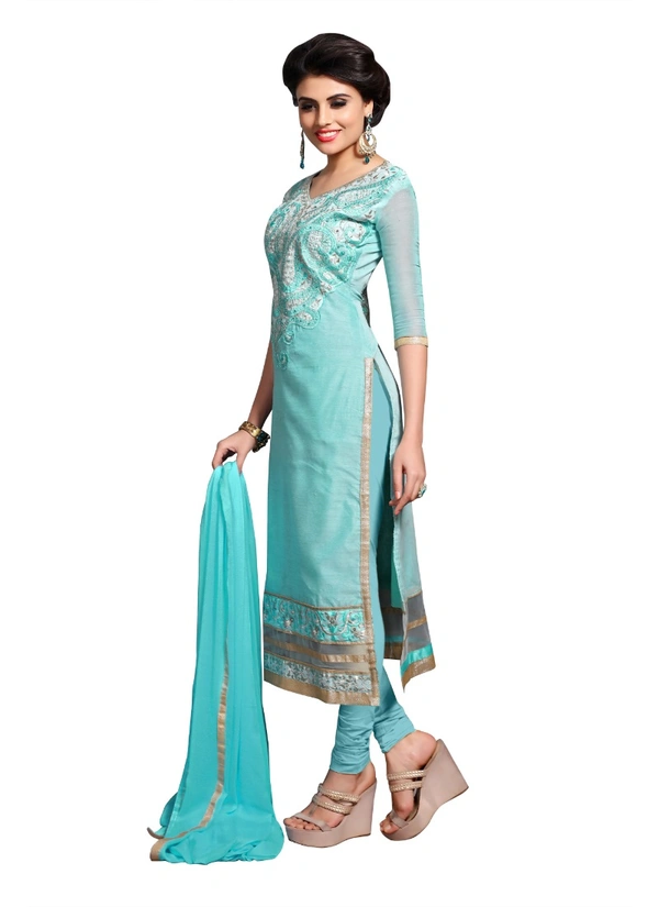 Women's Chanderi Unstitched Salwar Suit-Material With Dupatta (Light Sea Green,2.3 Mtrs) - Dark Green, Red, 0.45, 2.3 Mtrs