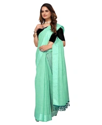 Women's Cotton Blend Slub Pattern Sarees (Rama, 5-6 Mtrs) - Rama, 0.45
