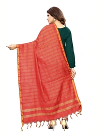 Women's Cotton Jari Woven Work Dupatta (Red, Length:2-2.4 mtr) - Dark Green, L:2-2.4 mtr, Width:36 Inch