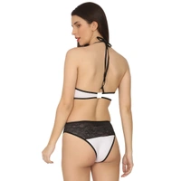 Women's Cotton Lace Halter Neck Lingerie Black Lace And White Color (White And Black) - White And Black, 0.15, Lingerie Set, 30