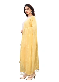 Women's Cotton Silk Strips Printed Dupatta (Yellow, Length:2-2.4 mtr) - Yellow, L:2-2.4 mtr, Width:35 Inch