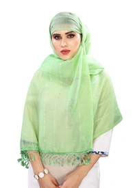 Women's Cotton Silk Strips Printed Dupatta (Parrot Green, Length:2-2.4 mtr) - Parrot Green, L:2-2.4 mtr, Width:35 Inch