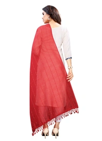 Women's Cotton Silk Strips Printed Dupatta (Maroon, Length:2-2.4 mtr) - Maroon, L:2-2.4 mtr, Width:35 Inch