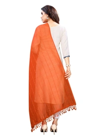 Women's Cotton Silk Strips Printed Dupatta (Orange, Length:2-2.4 mtr) - Orange, L:2-2.4 mtr, Width:35 Inch