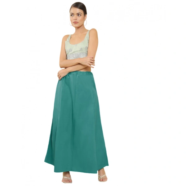 Women's Cotton Solid Free Size Petticoat (Green) - Green, 0.35
