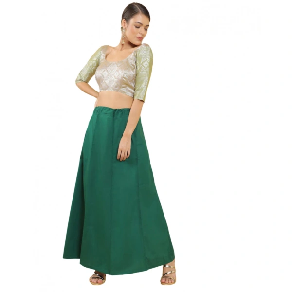 Women's Cotton Solid Free Size Petticoat (Green) - Green, 0.35