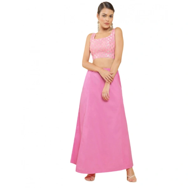 Women's Cotton Solid Free Size Petticoat (Pink) - Pink, 0.35