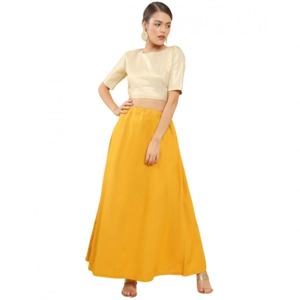 Women's Cotton Solid Free Size Petticoat (Yellow) - Yellow, 0.35