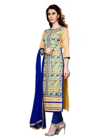 Women's Cotton Unstitched Salwar Suit-Material With Dupatta (Beige,2.3 Mtrs) - Multi Color, 0.45, 2.3 Mtrs