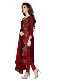Women's Cotton Unstitched Salwar Suit-Material With Dupatta (Dark Maroon,2.3 Mtrs) - Pink, Green, 0.45, 2.3 Mtrs