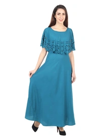 Women's Crepe Solid Sleeveless Full Length Gown(Light Blue) - Light Blue, 0.35, L