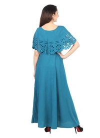 Women's Crepe Solid Sleeveless Full Length Gown(Light Blue) - Light Blue, 0.35, L