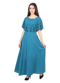 Women's Crepe Solid Sleeveless Full Length Gown(Light Blue) - Light Blue, 0.35, L