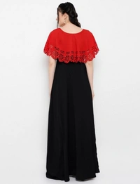 Women's Crepe Solid Sleeveless Full Length Gown(Red Black) - Red Black, 0.35, S