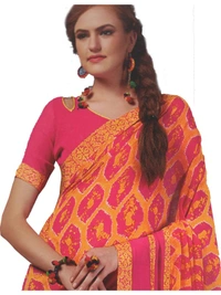 Womens Georgette Digital Printed Saree (Dark Pink, Orange, 6.25 Mtr) - Dark Pink- Orange, 0.35